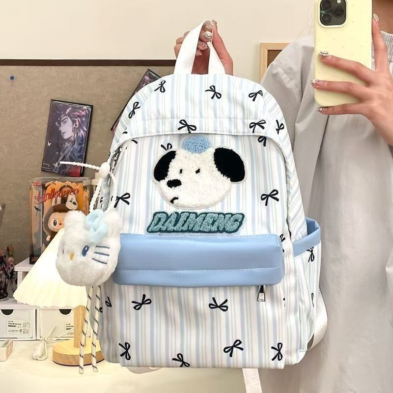 Limpieza banda de dibujos animados mochila de perros pequeños estudiantes frescos versátiles mochila de gran capacidad arco mochila de chicas