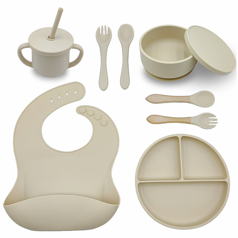 Suction Bowl with Lid Children's Silicone Tableware Integrated Split Plate Baby Food Bowl Amazon Mother and Child Feeding Set