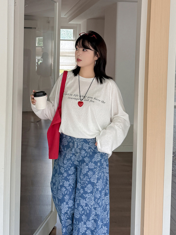 k3137大码女装圆领长袖微透T恤衫打底衫胖妹妹300斤上衣|undefined