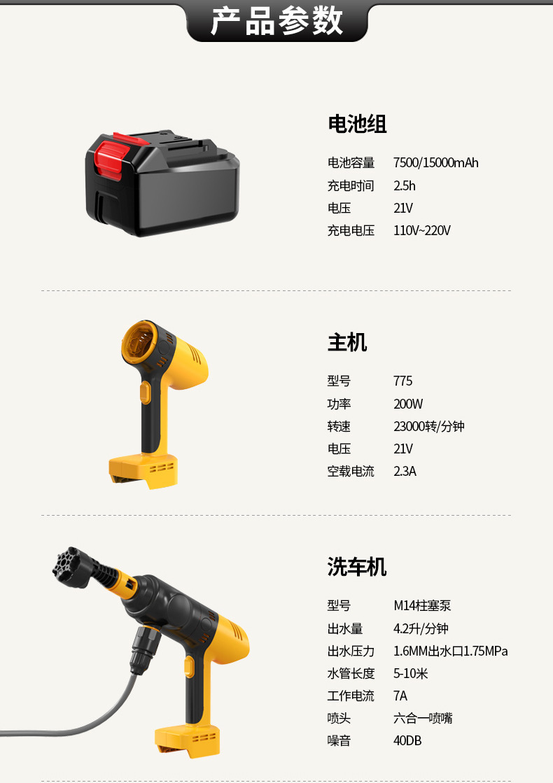 Four-In-One Wireless Car Washing Machine, Household High-Power High-Pressure Water Gun, Car Air Pump, Suction and Blowing Integrated Vacuum Cleaner