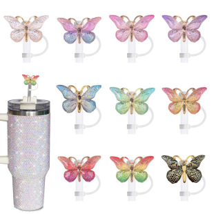 Hot Stamping Gradient Butterfly Series Food Grade Silicone Straw Cap Cartoon Children's Straw Cap Straw Cap Large Diameter
