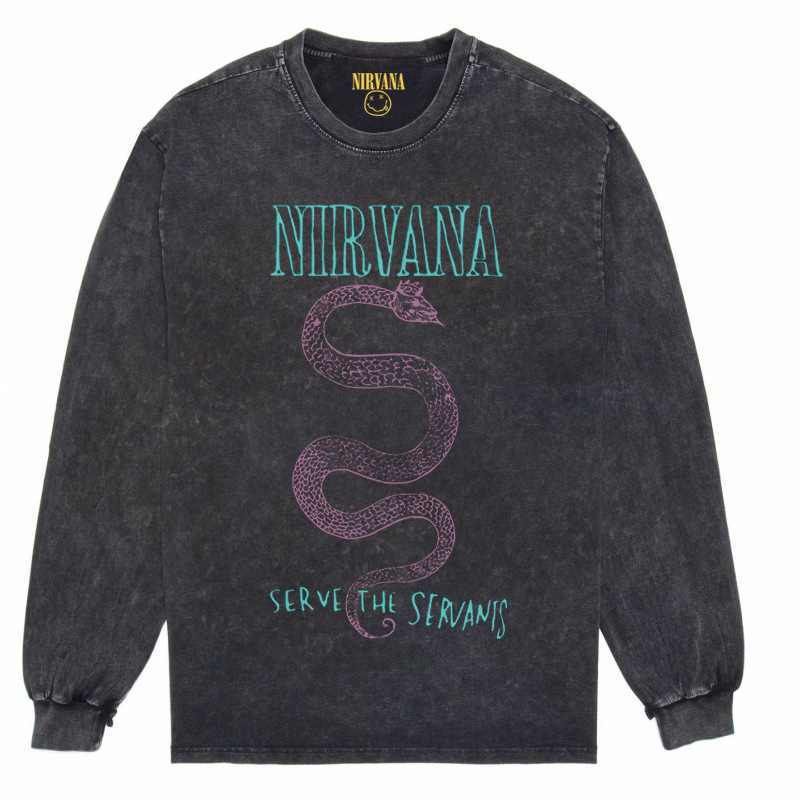 Nirvana Vintage American retro apenado rock punk angustiado lavado batik Camiseta de manga larga