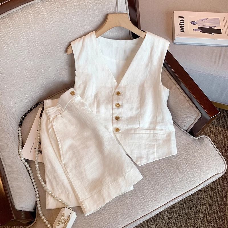 French Linen Vest for Women, Summer Fashion, High-End Old Money Style, Sleeveless Vest, Stylish Waistcoat Top for Women