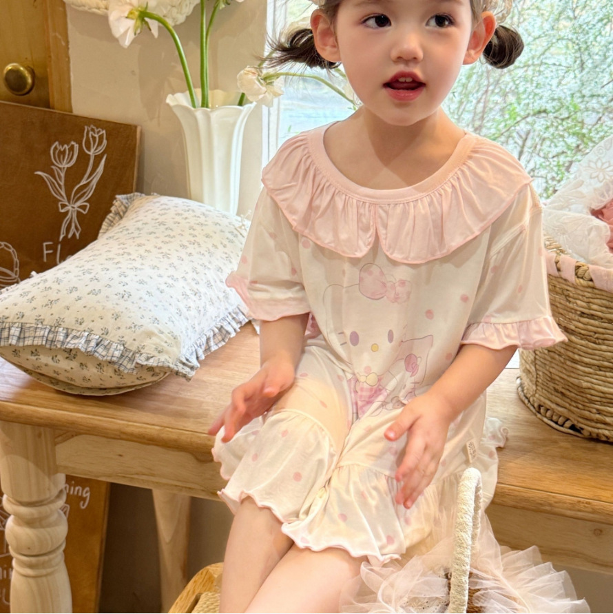Pijama de niñas pijama infantil modelo verano princesa aicha viento bebé ropa de casa vestido delgada