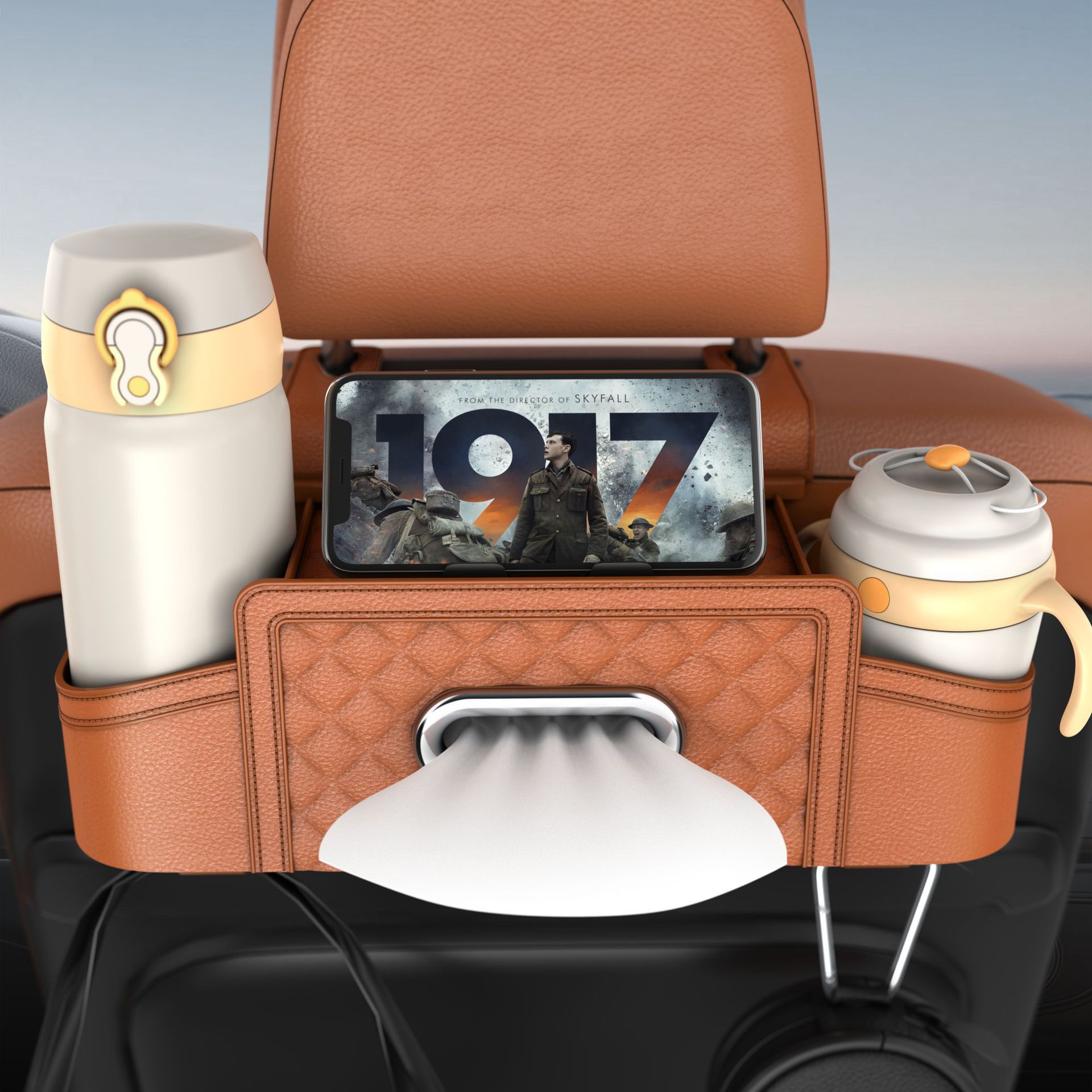 Car seat back storage box, hanging tissue box, multifunctional car storage box, water cup holder, seat back storage box wholesale