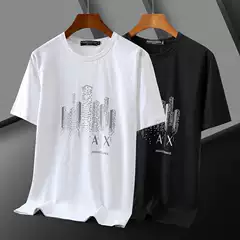 Foreign Trade Pure Cotton Explosions High-end Printing Craft Pull Rack Pure Cotton Round Neck T-Shirt Large Size Ice Porcelain Cotton Short Sleeve T-Shirt 024