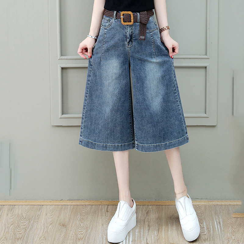 Straight-Leg Wide-Leg Cropped Jeans plus size 2024 Summer New Shorts Loose High Waist Slimming Thin Cropped Pants