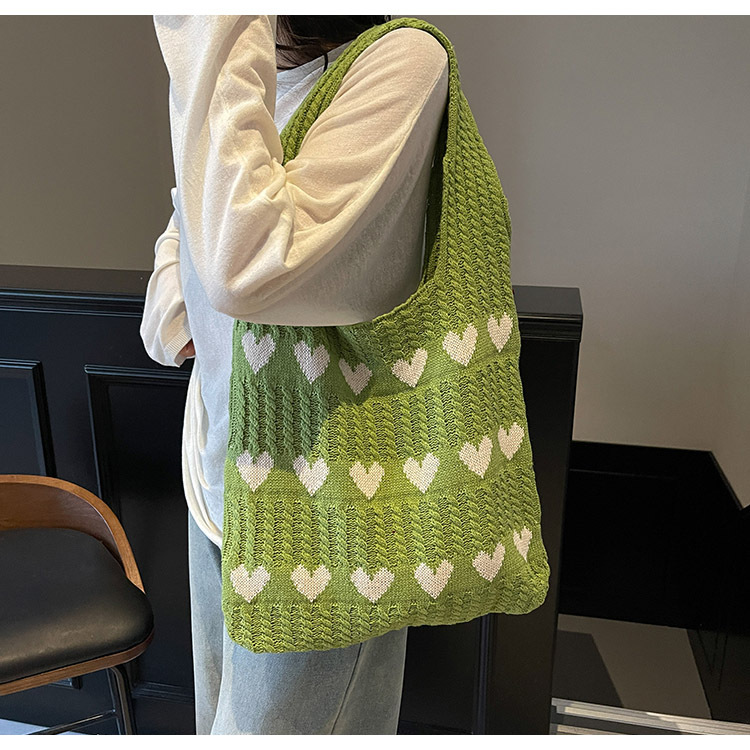 Exquisite Heart-shaped Knitted Women's Shoulder Handbag Shopping Bag_voghion.com
