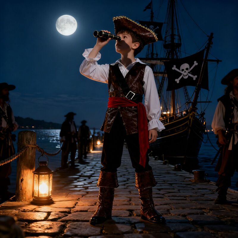 Children's Pirate Vest Set, Halloween Costume for Boys, Brown Pirate Vest, Pirate Cosplay Outfit, Party Costume, Direct from Factory