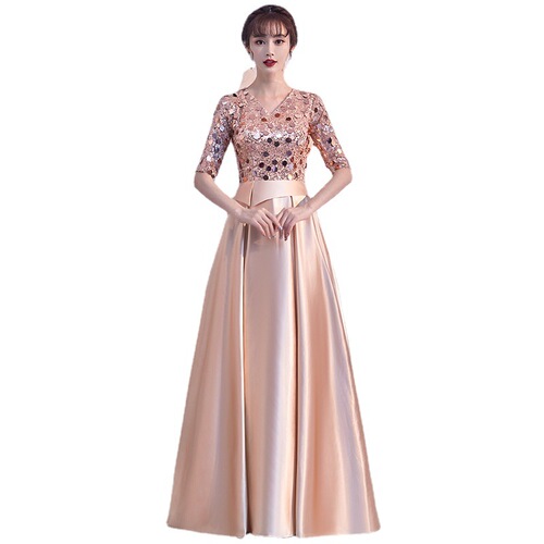 Women's 2026 New Show Costume Solo Dress with Long Length and Glitter, Modern Host Quality Chorus Dress