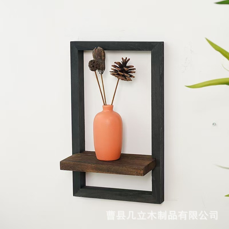木製正方形の壁の収納ラックホームリビングルームキッチン寝室の壁掛けフォトフレーム壁掛け収納ラック|undefined