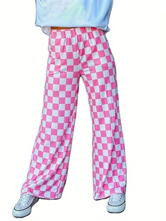 2025 Cross-Border New European and American Women's Wide-Leg Pants Plaid Elastic Waist Loose Version Cross-Border Dropshipping