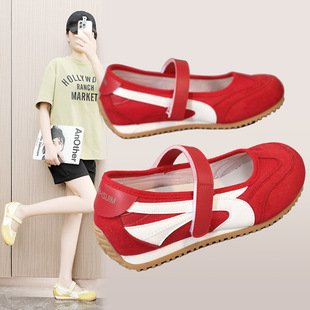 Bn2001 Shallow Mouth Flats 2025 New Summer Versatile Velcro Mesh Breathable Inner Heightening Mary Jane Shoes