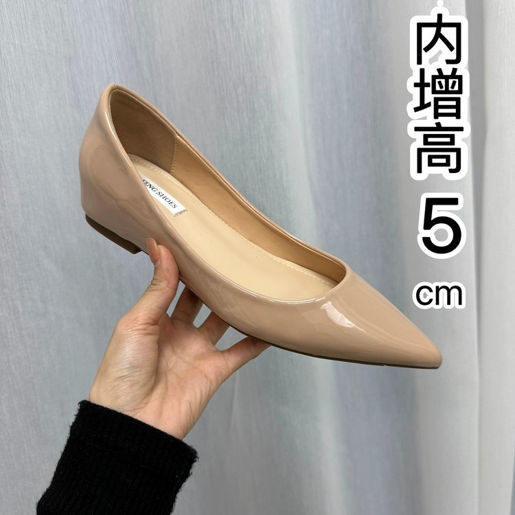 法式裸色内增高尖头平底鞋女2025年夏季新款浅口鞋子百搭通勤单鞋|undefined