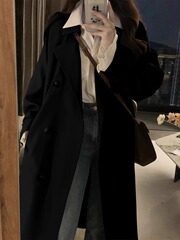 黑色风衣外套女小个子中长款2025新款春秋韩系今年流行英伦风大衣