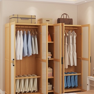 Home Small Apartment Fabric Wardrobe Bedroom Children's Simple Rental Room Assembly Bamboo Low Sturdy New Model 2025 Hot Q&