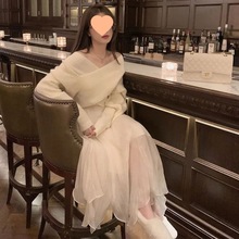 多巴胺气质韩版通勤不规则网纱半身裙女秋冬新款高腰遮胯a字纱裙