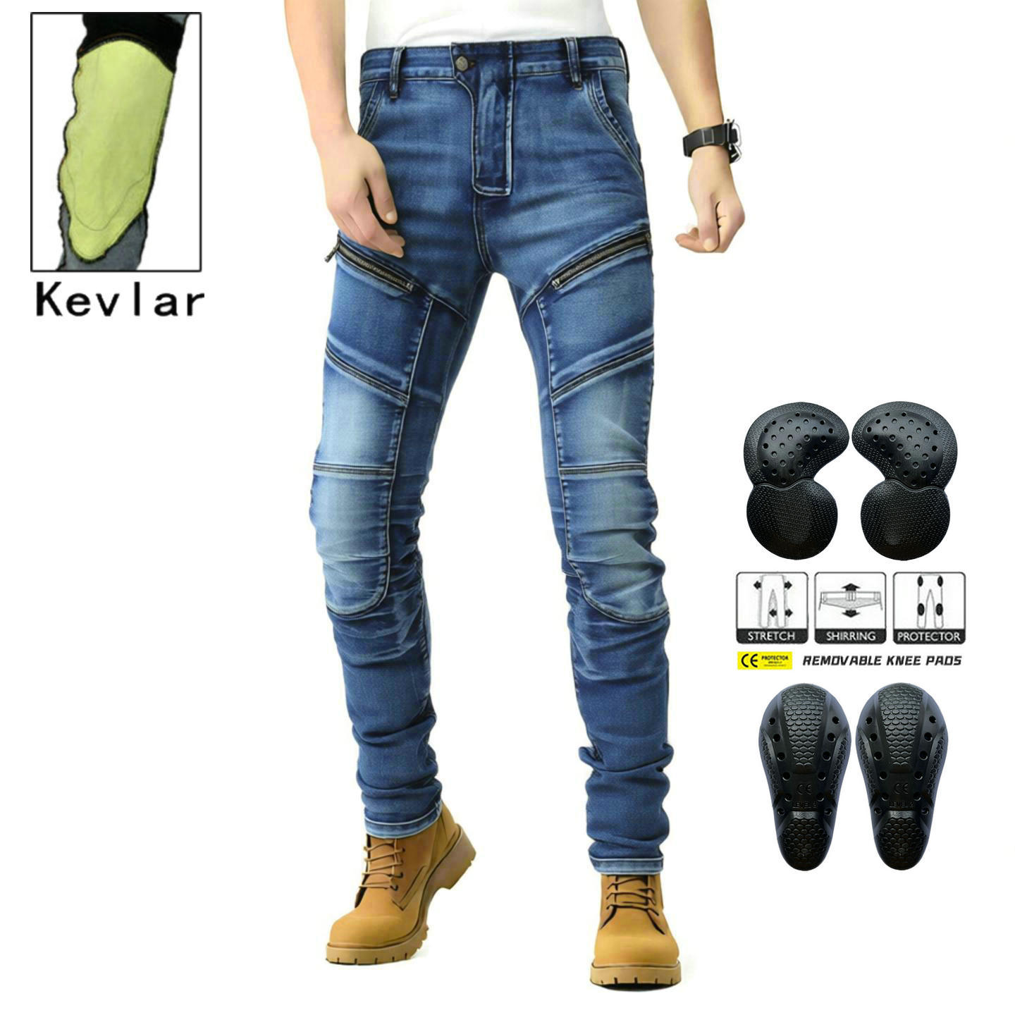 Volero Motorcycle Jeans for Men, All-Season Kevlar Wear-Resistant Off-Road Motorcycle Anti-Fall Riding Pants