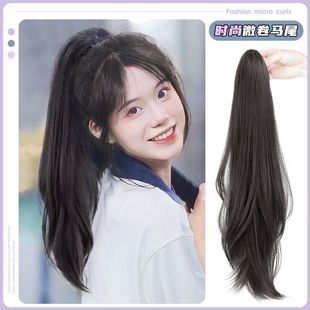 High Ponytail Wig for Women with Clip-On Vitality Girl Long Curly Hair Naturally Fluffy Hair Volume Artificial Micro-Curly Ponytail