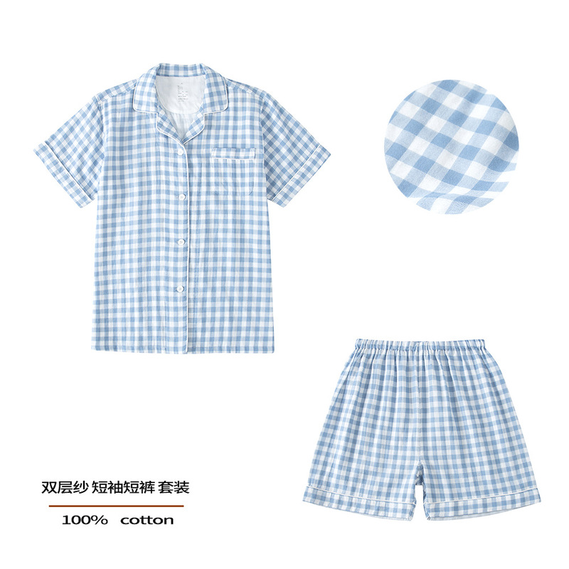 Non-printing Short-sleeved Shorts Pajamas Women's Pure Cotton Good Products Pajamas Double-layer Yarn Summer Pure Cotton Non-side Seam Home Clothes for Hair