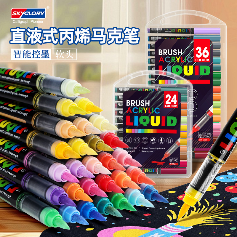 Cross-Border Soft-Tip Direct Liquid Acrylic Marker Set DIY Graffiti Pens for Students' Art Use Non-Transparent Color Pens