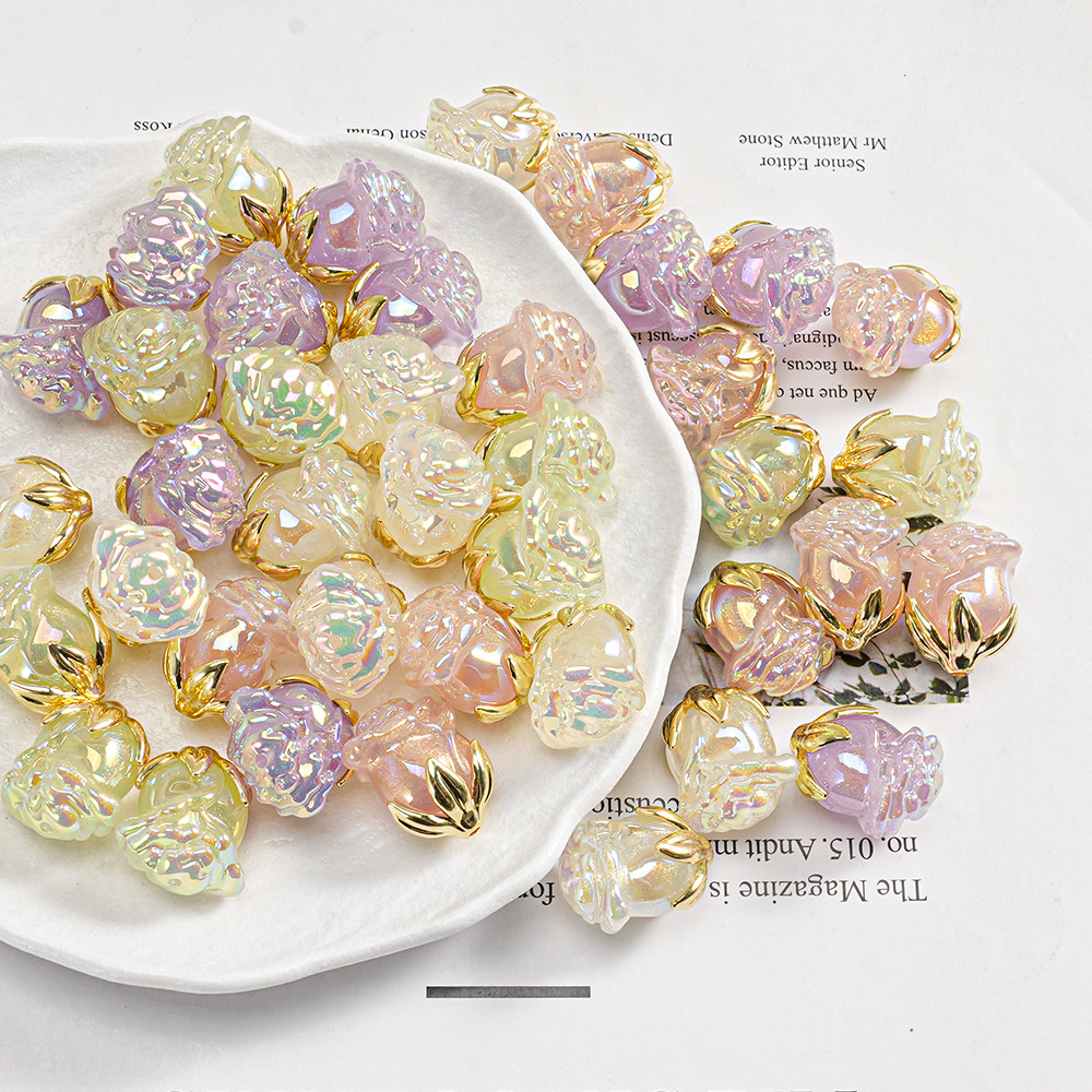 6 años dorados, rosas, cuentas, llavero de bricolaje hecho a mano, cadena de teléfono móvil, colgante de coche, accesorios de joyería de cuentas sueltas, lote suelto