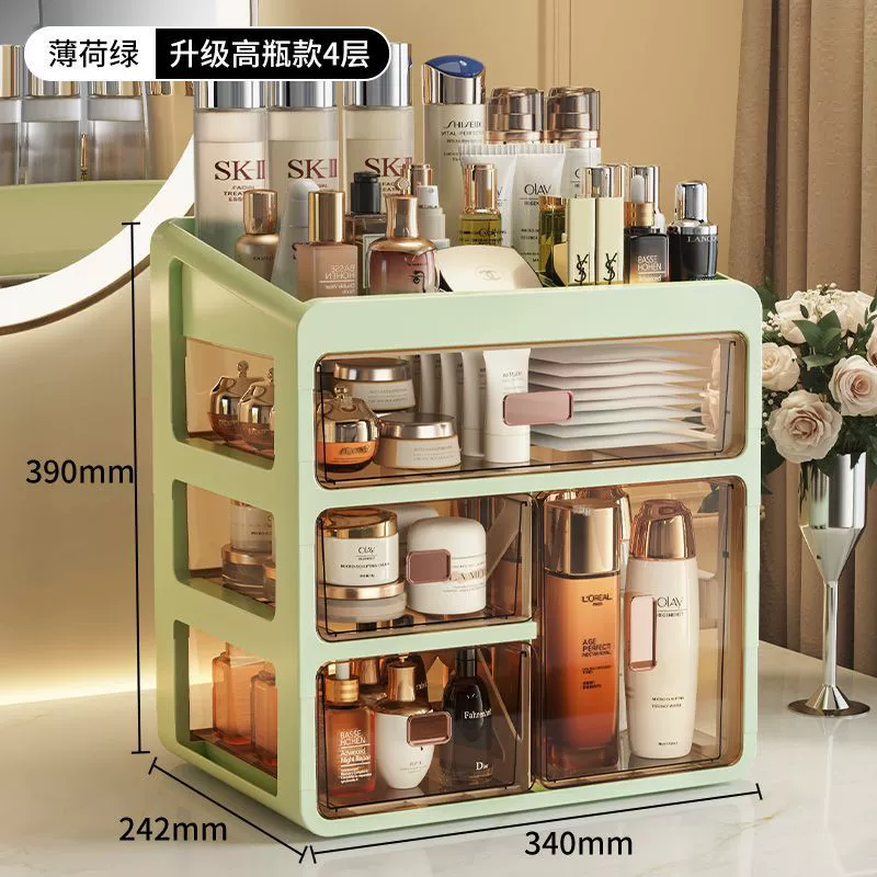 Cosmetics storage box, transparent desktop drawer organizer, large capacity dust‑proof makeup box