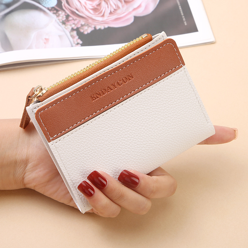 Women's Coin Purse Hot-Selling 2025 New Model Fresh Style Patchwork Folding Zipper Clasp Coin Holder Zipper Type