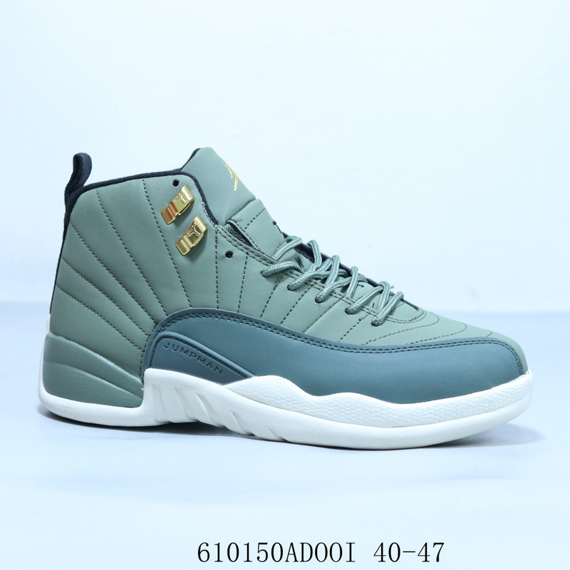 Putian Aj12 Gold Buckle High-Top Retro Basketball Shoes Joe 12 Men's Olive Green Casual Fashion Comfortable Sports Shoes Single