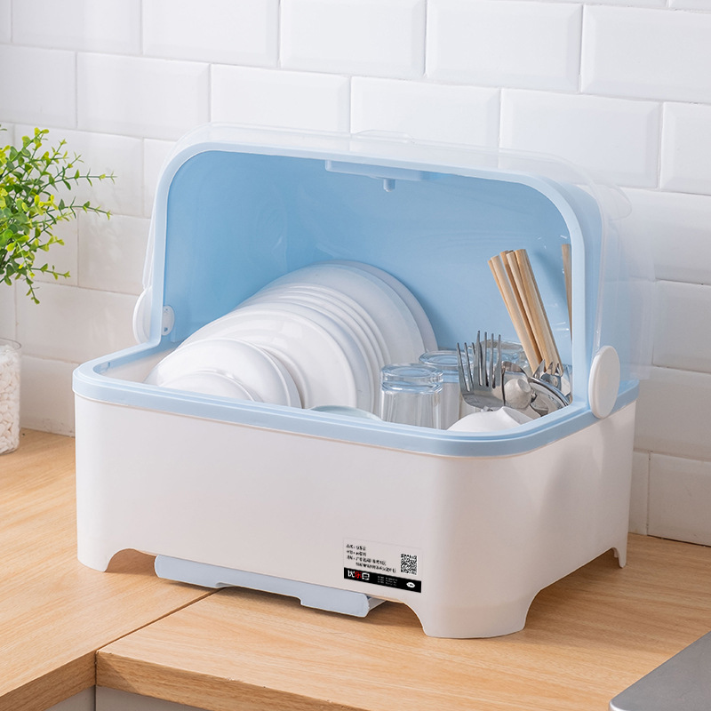 厨房装碗筷碟盘收纳碗柜可沥水家用带盖箱子防蟑螂灰尘塑料置物盒|ms