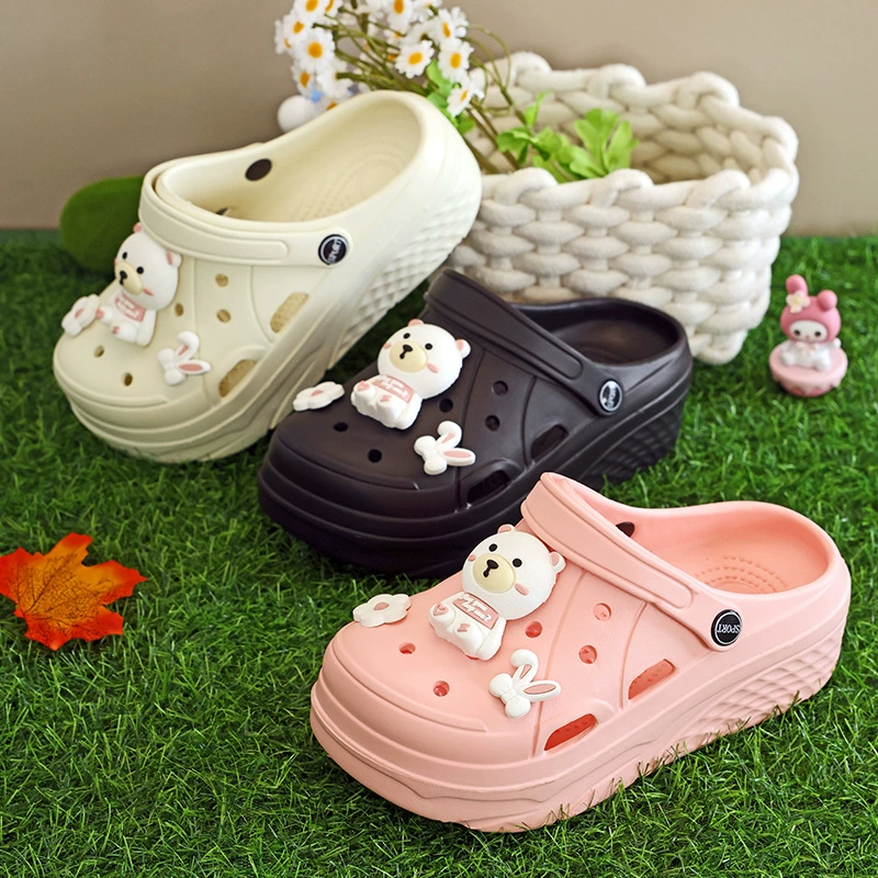 Летние сабо Crocs-стиля на платформе, повседневные милые нескользящие сабо-мюли, высота подъема, женский стиль, для улицы, с малыми мишками