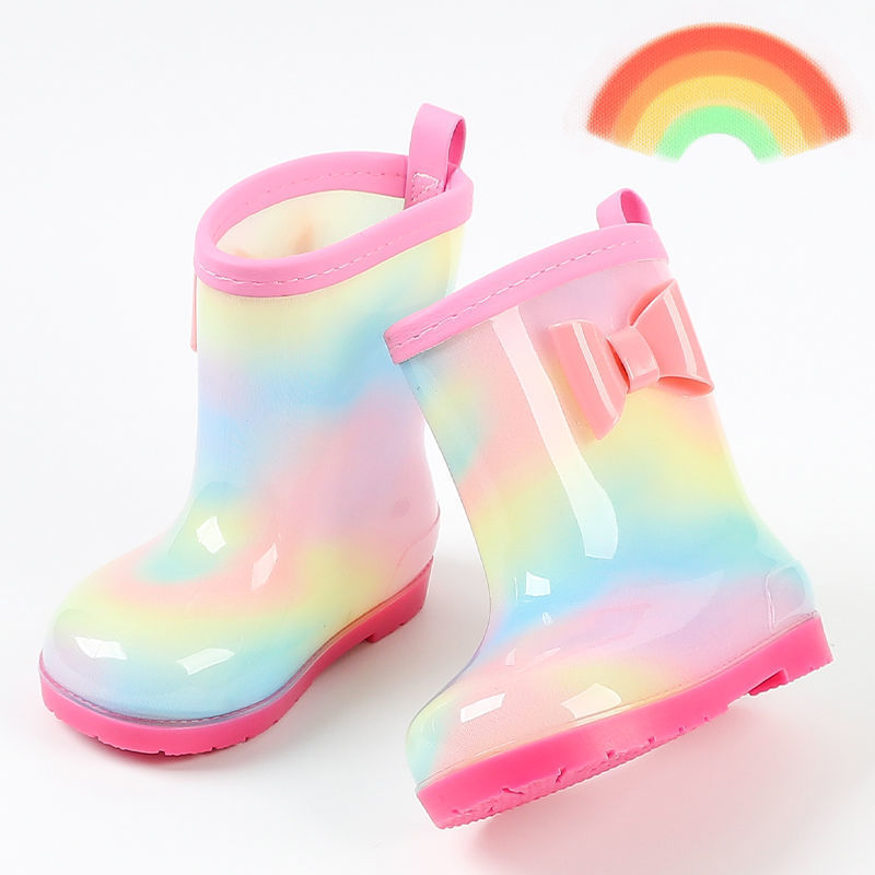 Water Shoes Kidsren's Rain Boots Kidsren Kindergarten Baby Cute Rainbow Girls Princess Non-Slip Rain Boots Fleece-Lined Water Boots