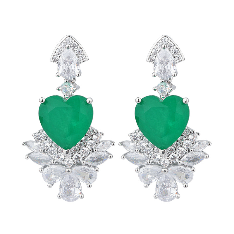 Zhuang Sheng joyas de cobre inferior chapado en oro de simulación de color tesoro en forma de corazón pendientes de luz de lujo temperamento pendientes femeninos 12*12