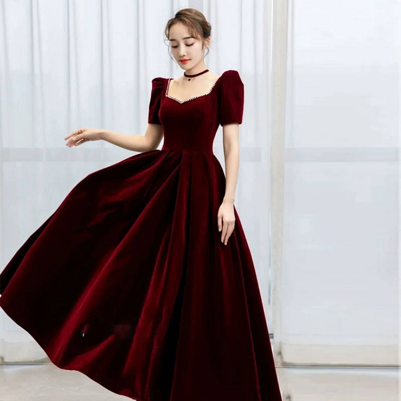 Бархатное демисезонное платье burgundy для невесты, большой размер