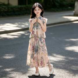 女童国风套装夏季2026新款儿童新中式上衣女孩夏装汉服唐装两件套