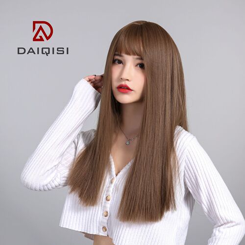 Oushuo Full Head Wig for Women - Long Straight Human Hair with Natural Air Bangs - Factory Wholesale