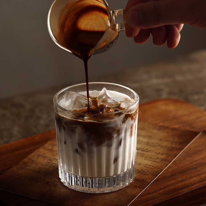 ins簡約復古條紋玻璃杯 咖啡拿鐵杯 酒杯 dirty髒咖啡杯 劍紋杯