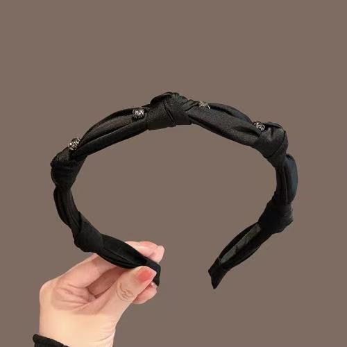 韓國新款高級感綢布水鑽打結髮箍氣質復古法式頭箍外出百搭發卡女