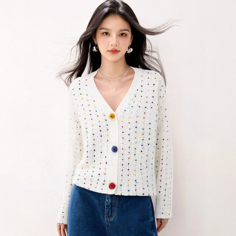 R9307彩点毛衣女长袖宽松小众设计感秋冬新款外套微胖显瘦网红潮|undefined
