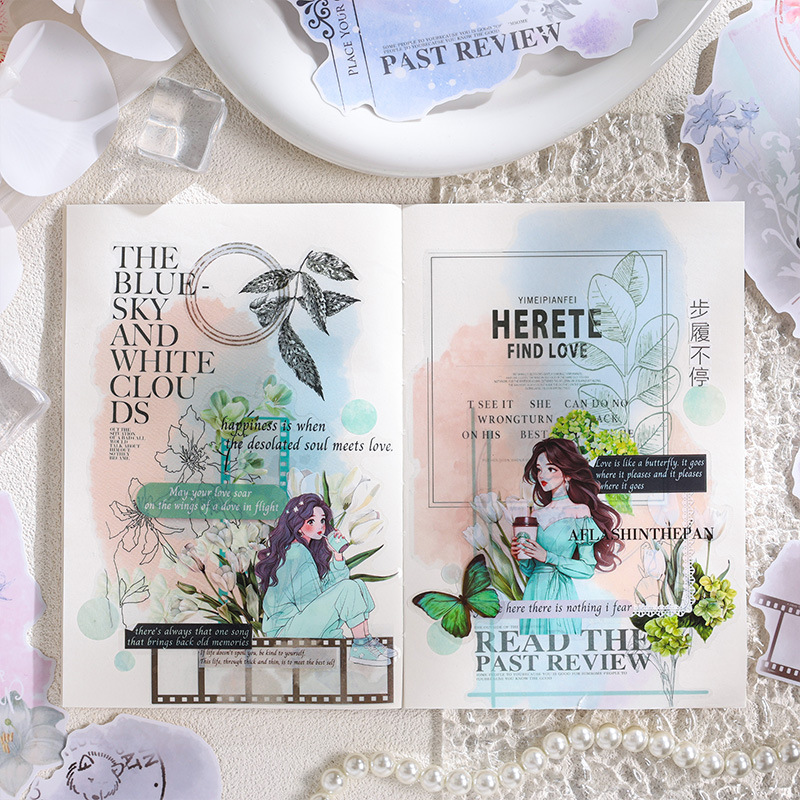 Tinta ligera humo superficie impermeable pet pegatinas diy diario pegatinas transfronterizas frescas y elegantes pegatinas decorativas