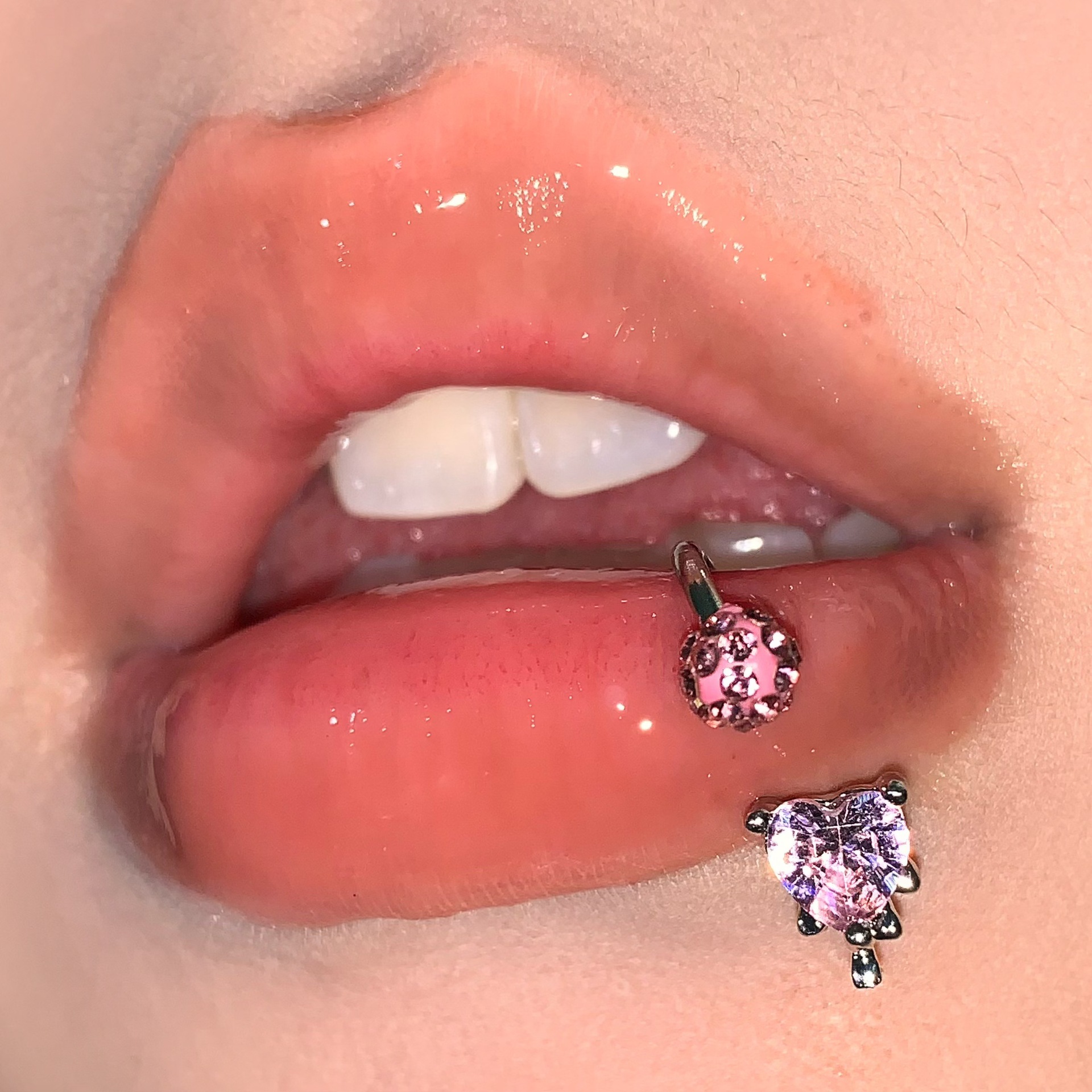 Labret stud lip piercing jewelry styling detail