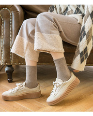 Socks for women in autumn and winter plus velvet and thickened terry socks solid color warm mid-calf socks confinement socks sleep socks sock socks