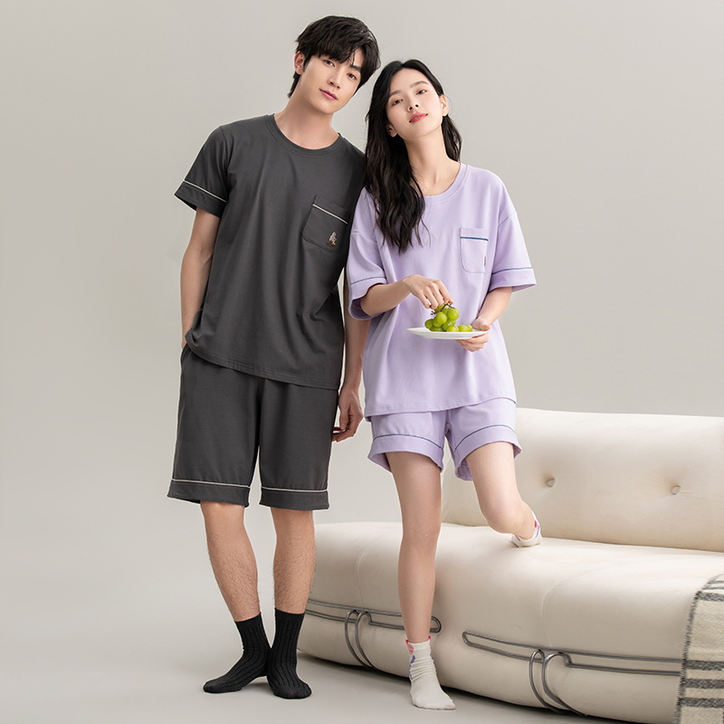 [Antibacteriano] Pijamas de pareja, ropa de hogar de algodón de manga corta de verano para mujer, pantalones cortos delgados para hombre, sueltos y exteriores