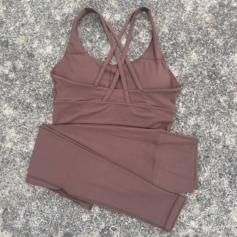 Solid Color Pattern Simple Style Sport Style Solid Color Nude Feel Jinammonia U Neck Tracksuit Racerback Tank Tops Skinny Pants
