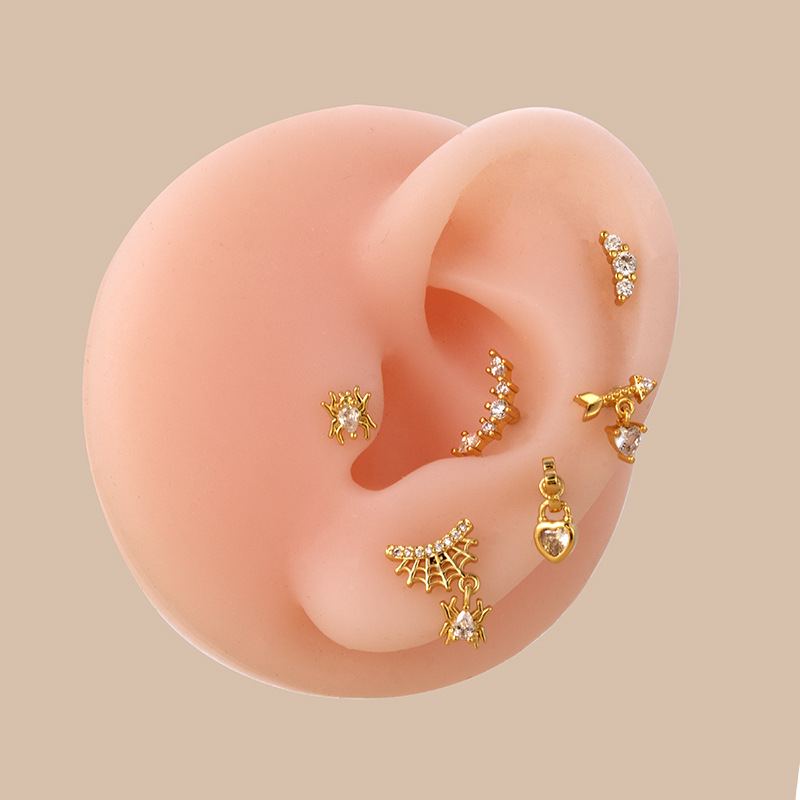 Fashion Spider Spider Web Stainless Steel Plating Inlay Zircon Ear Studs 1 Piece display picture 4