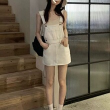 百搭少女风白色牛仔背带短裙女2026夏季减龄小个子多口袋工装短裙