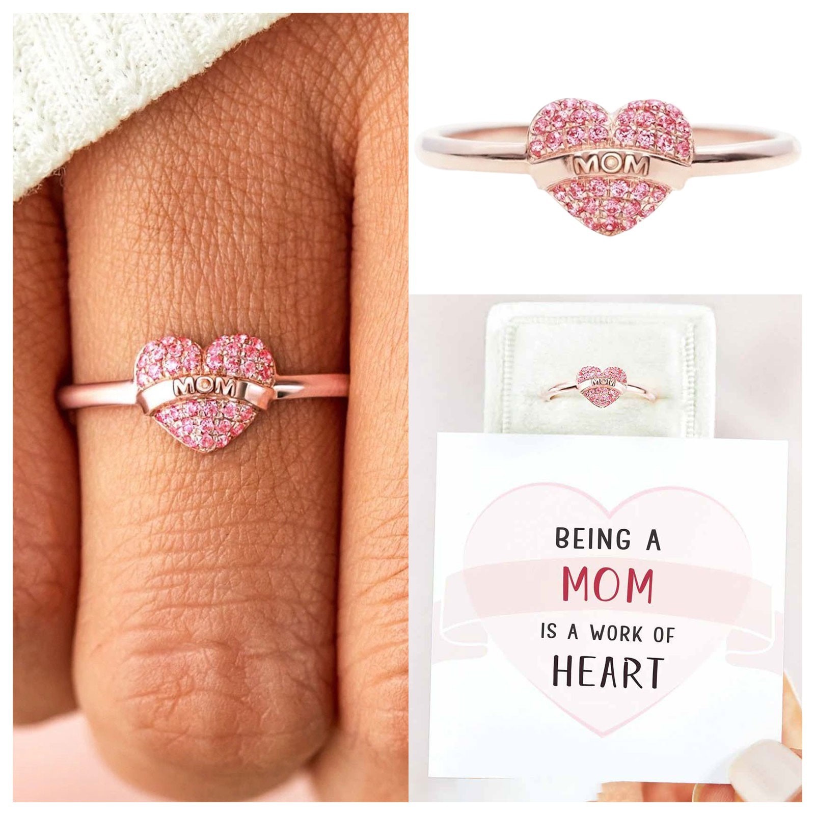 5g Weight Zircon Inlay Material Open Ring Classification Adjustable Ring Size Mama Letter Heart Shape Alloy Plating Zircon Mother's Day Women's Open Ring