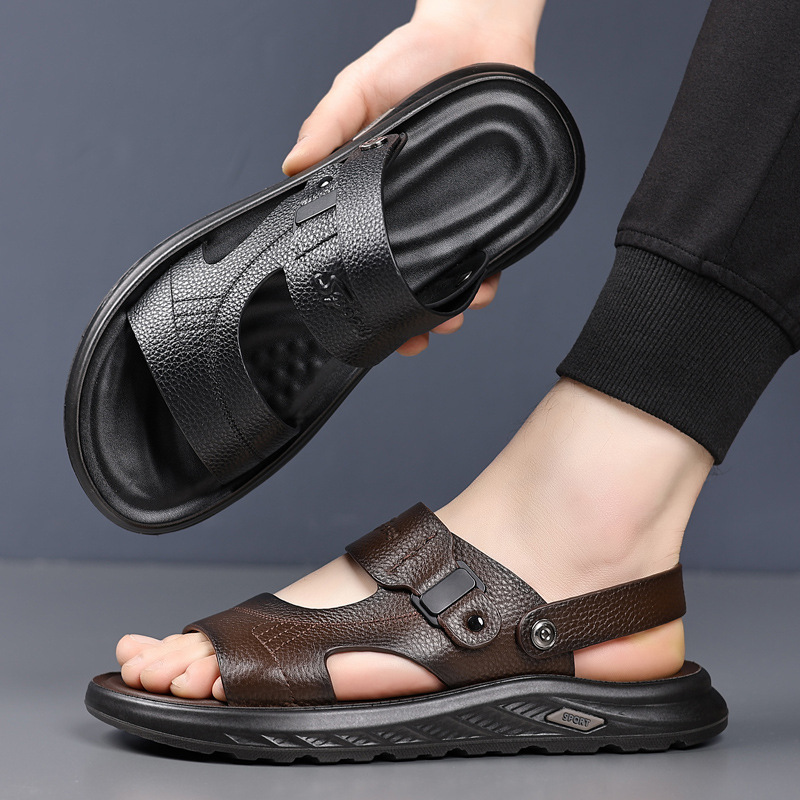 Herren Sandalen Aus Echtem Leder Für Outdoor Und Freizeit_voghion.com