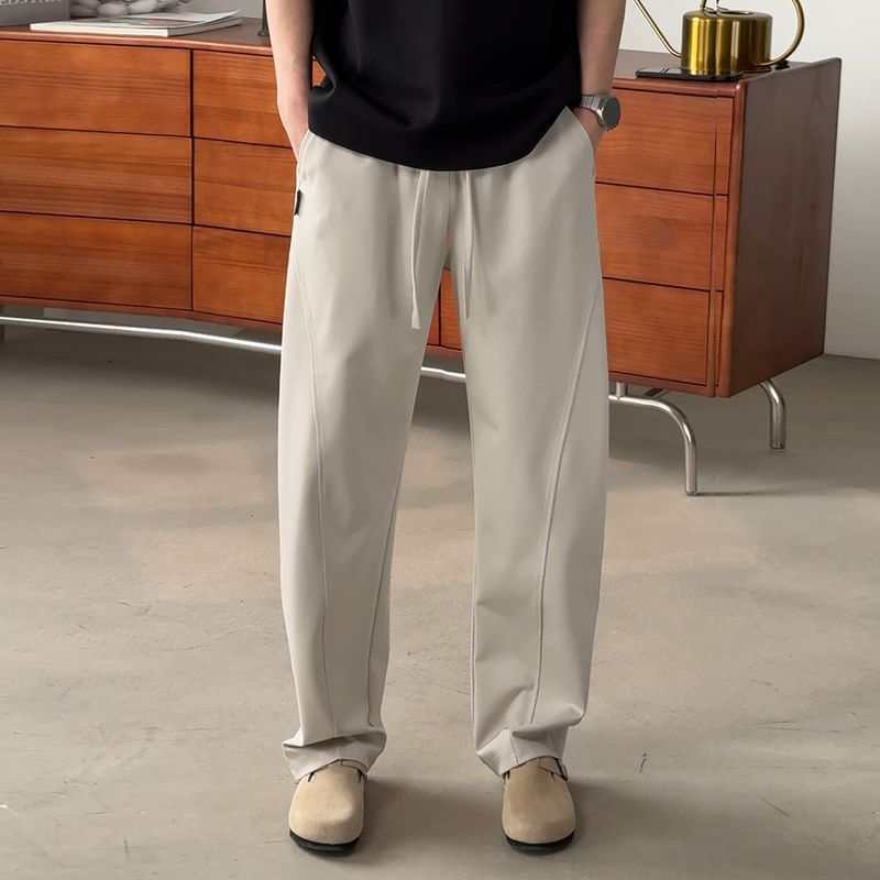 Pantalon de survêtement homme, couleur unie délavée, coupe ample, jambes larges, ourlet arrondi, longueur au sol, taille mi-haute, polyester, style printemps_voghion.com