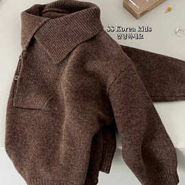 童装男童毛衣2025秋冬新款美拉德洋气保暖百搭女宝宝翻领针织衫潮